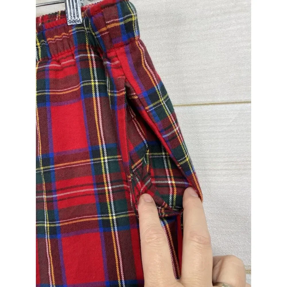 Lands End Mens Sleep Pants XL 40/42 Flannel Pajama Lounge Red Plaid Drawstring